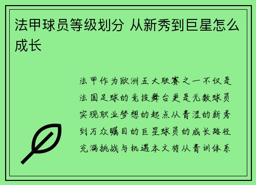 法甲球员等级划分 从新秀到巨星怎么成长